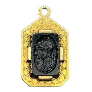 Victorian warrior carved intaglio cameo watch fob pendant for necklace vintage